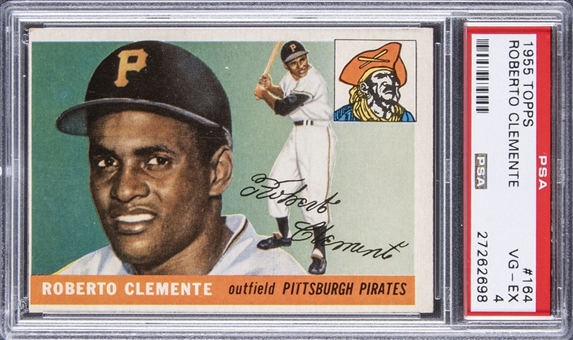 1955 Topps #164 Roberto Clemente Rookie Card - PSA VG-EX 4